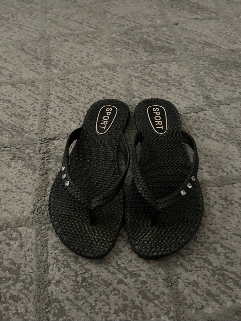 Sporto Black Braided Flip Flop Sandals with Rhinestones